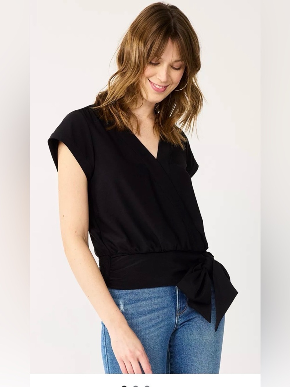 Nine West Black Tie Waist Wrap Top